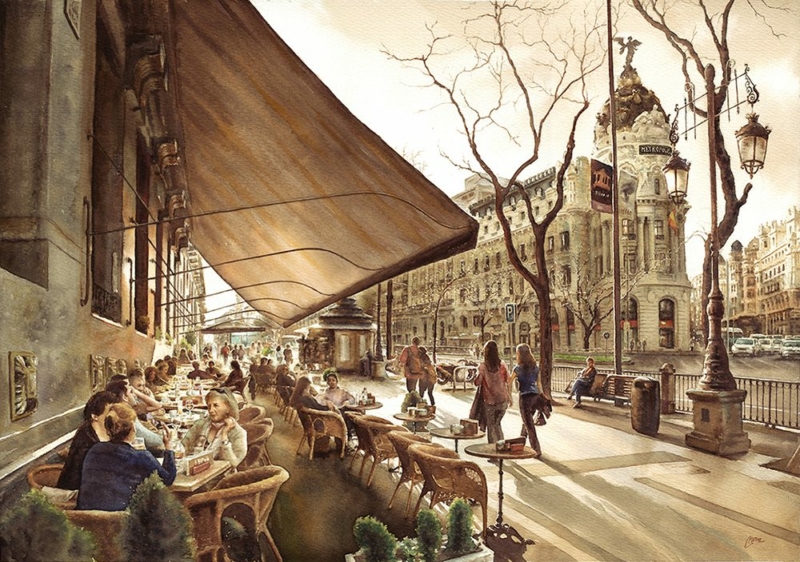 Calle Alcalá al atardecer
