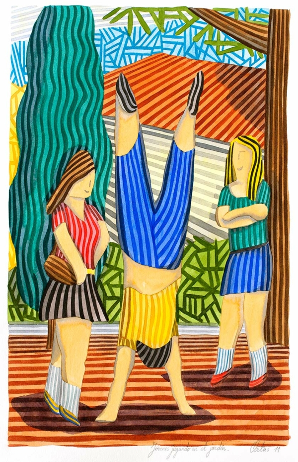 Jovenes jugando en el jardín