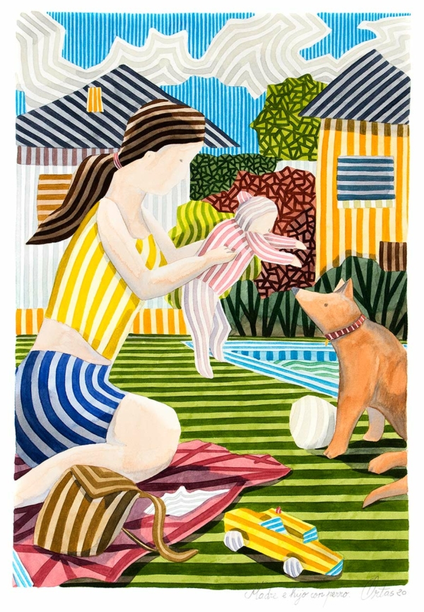 Madre e hijo con perro