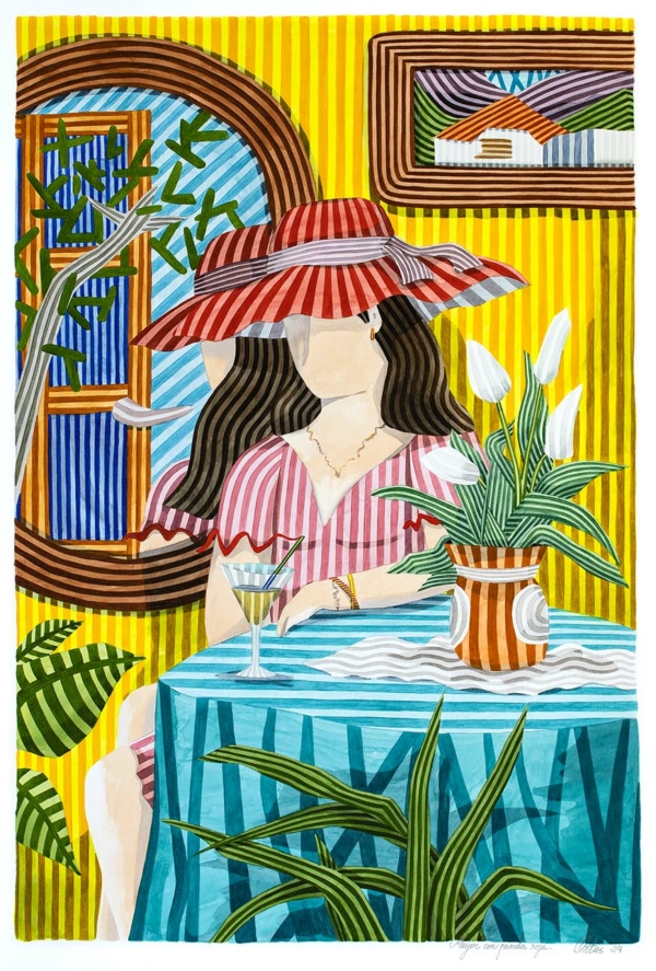 Mujer con pamela roja