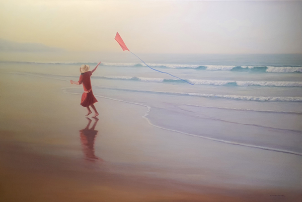 Niña y cometa roja